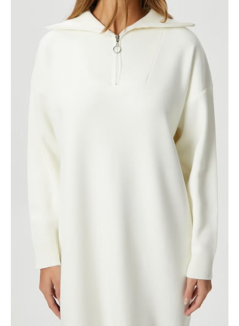 Ritnice Women's Magie Polo Collar Zippered Cream Long Knit Dress - Image 5